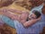 Levi Jackson by John Tarantola | Oil on Panel of a reclining male figure on a bed For Sale