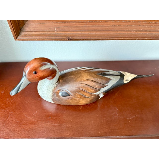 Brown 1980’s Vintage Hand-Carved Pintail Duck Decoy – Rustic Americana Folk Art by Wooden Duck Factory For Sale - Image 8 of 12