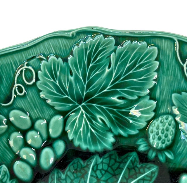 Majolica Green Majolica Strawberry Dessert Plate, English, Ca. 1880 For Sale - Image 4 of 6