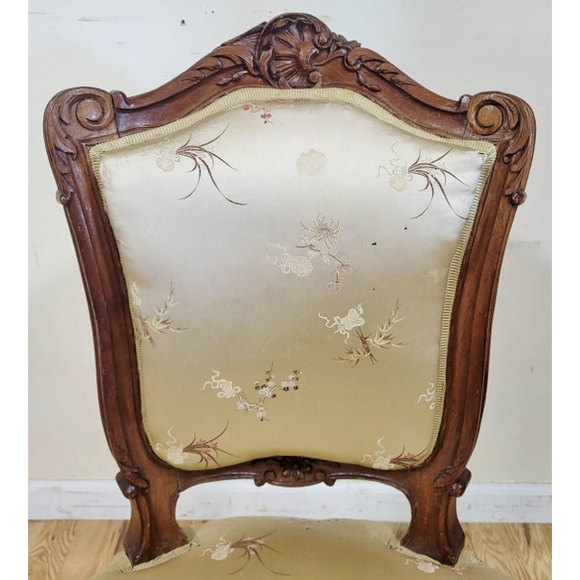 Pair French 19th C Upholstered Louis XV Style "Shell" Carved Walnut Side Chairs For Sale - Image 10 of 18