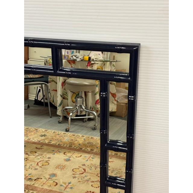 Chinoiserie Lacquered Faux Bamboo Wall Mirror, Navy For Sale In San Francisco - Image 6 of 12