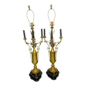 Early 20th Century Gigantic Pair of Gilt Bronze Neoclassical Candelabra Vase Flower Urn Table Lamps