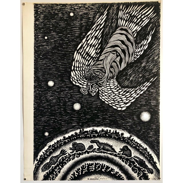Michail Grobman, Large Post Soviet Non Conformist Russian Israeli Angel Lithograph Print For Sale In Miami - Image 6 of 6