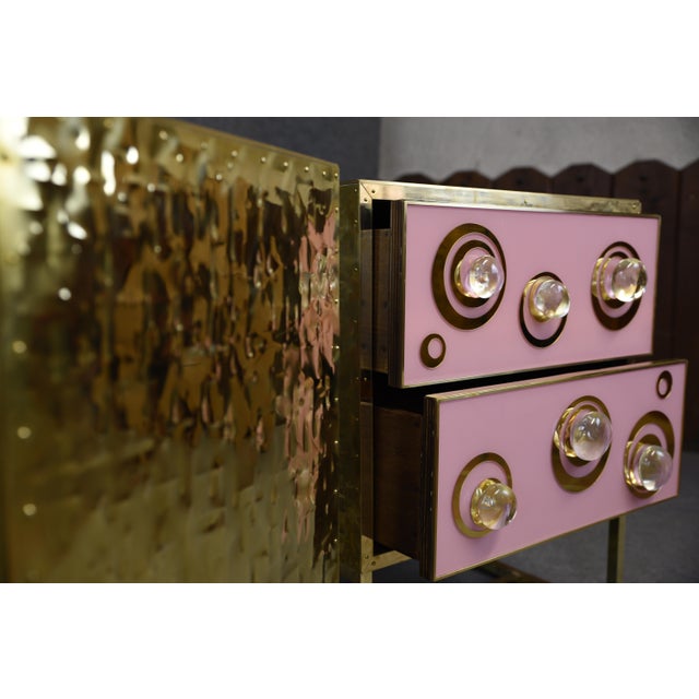 Pink Nightstands with Murano Spheres and Brass Legs from Justfurnituress SRL, Set of 2 For Sale - Image 6 of 11