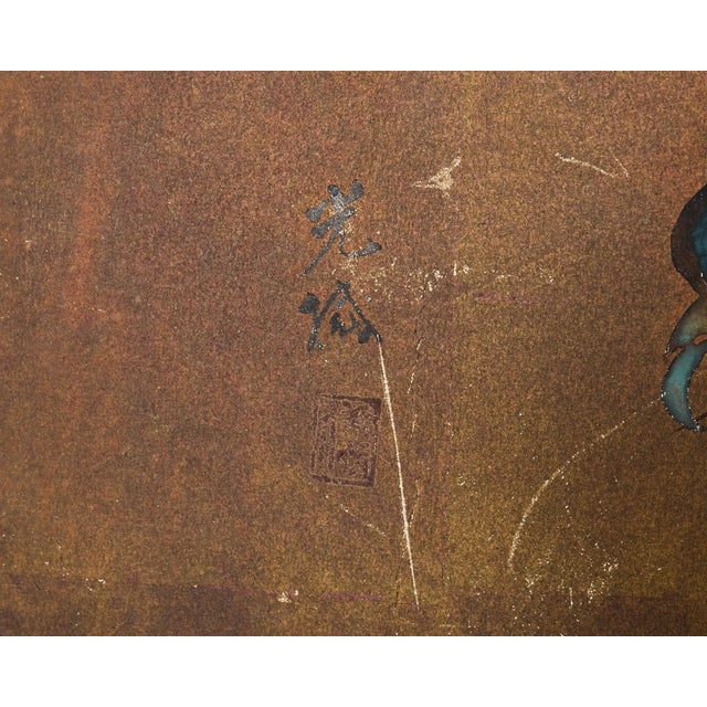 Wood Japanese Showa Painted Panel Screen Persimmon Branch For Sale - Image 7 of 17