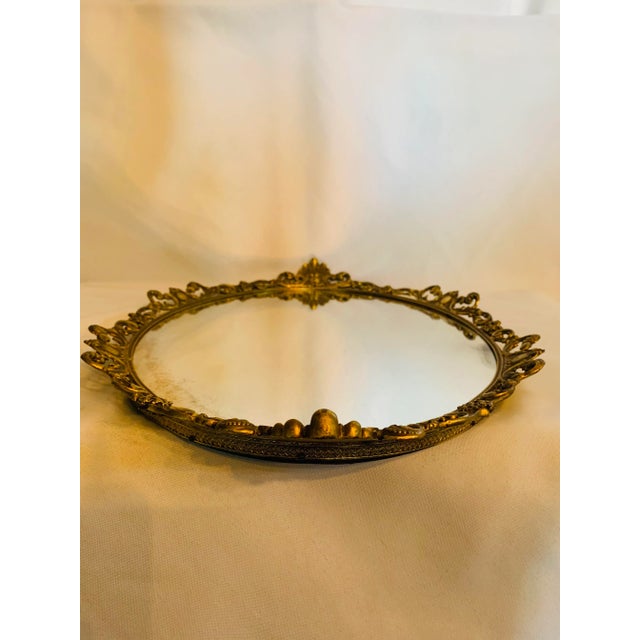 Gold Vintage Ormolu Oval Mirror Vanity Tray For Sale - Image 8 of 13