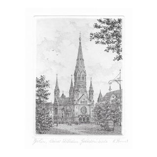 1980s Kaiser Wilhelm Church in Berlin Architectural Etching For Sale