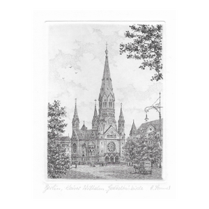 1980s Kaiser Wilhelm Church in Berlin Architectural Etching