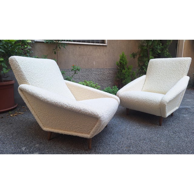 Wood Distex Model Armchairs in White Boucle by Gio Ponti for Manifattura Artigianale Italiana, 1990s, Set of 2 For Sale - Image 7 of 7