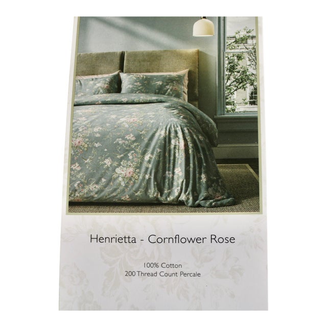Cabbages & Roses London Duvet 3 Pce Queen Set Henrietta Pattern in CornFlower Blue For Sale