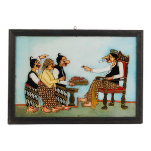 Framed Punakawan Petruk Becomes a King Reverse Glass Painting