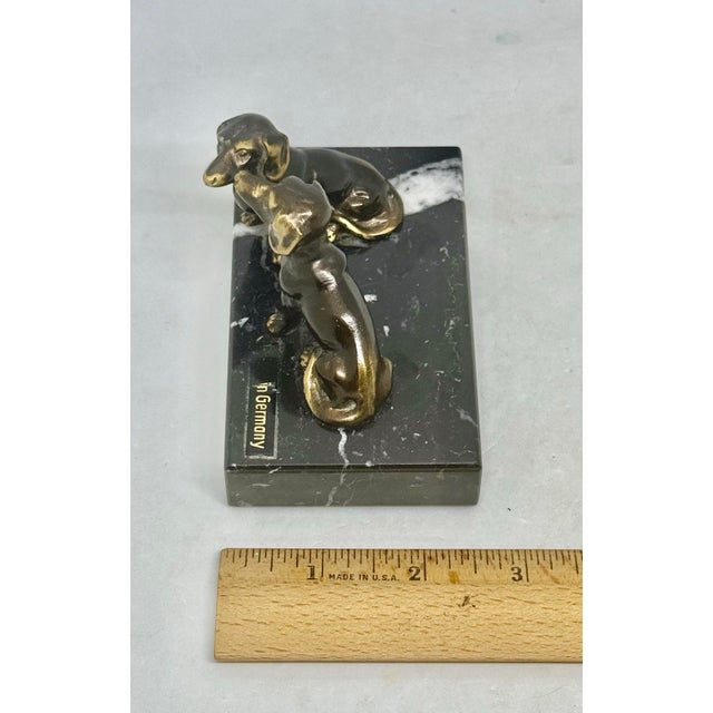 Vintage German Brass Dachshunds on Marble Base Paperweight — Midcentury Desk Accessory For Sale - Image 11 of 12