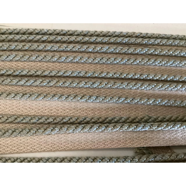 Samuel & Sons Passementerie trim in Sea Blue. The trim consists of a twisted cord with a flat woven flange. Remnant...
