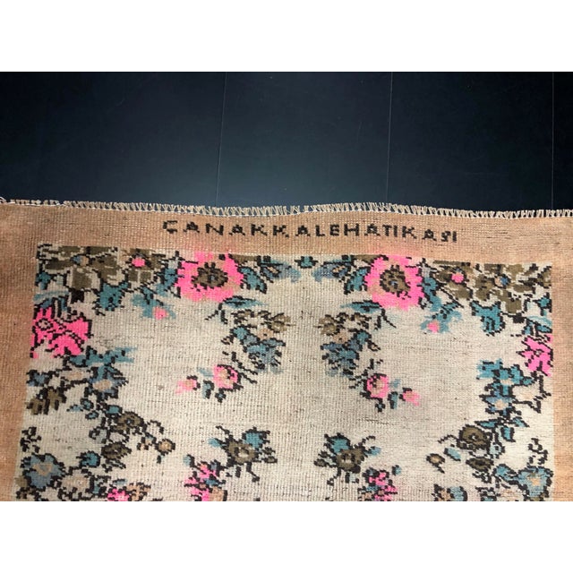 Vintage Floral Design Turkish Handmade Wool Rug For Sale - Image 4 of 11