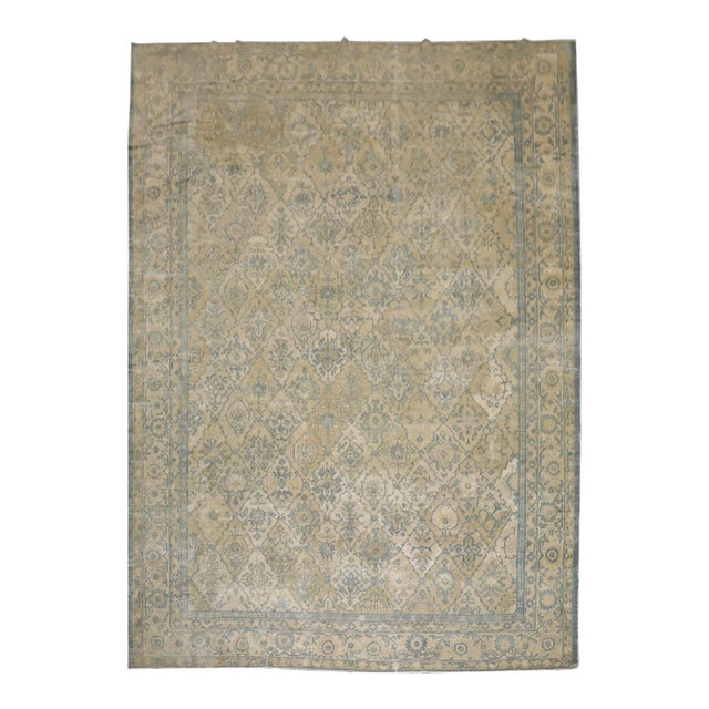 Early 20th Century Lovely Blue Tan Chinese Geometric Rug - 10' x 13'3" For Sale