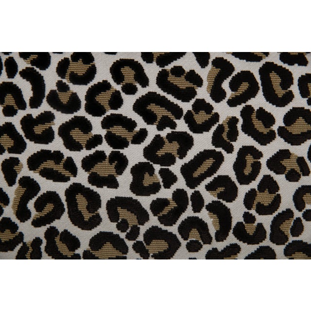 Pair of custom, high-end designer cut velvet leopard pattern pillow covers. Pattern on fronts, solid coordinating ivory...