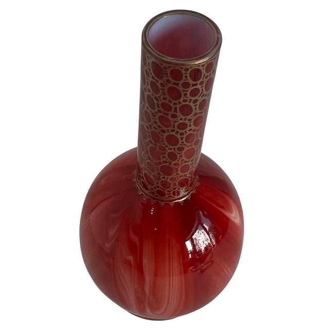 Art Nouveau Antique Bohemian Harrach Marmoriertes Karneol Glass Vase, C. 1888" For Sale - Image 3 of 18