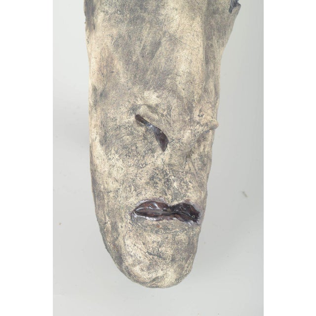 Mh, european studio potter ceramic sculpture, 1970s. Unique hand-modelled stoneware sculpture with raw grey surface,...