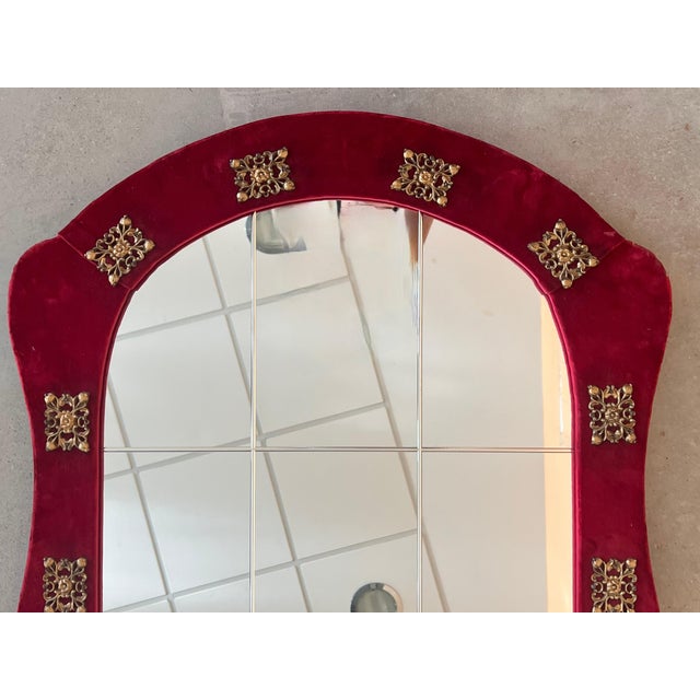 Spanish Neoclassical Wall Mirror with Antique Red Velvet Frame with bronze For Sale - Image 14 of 18