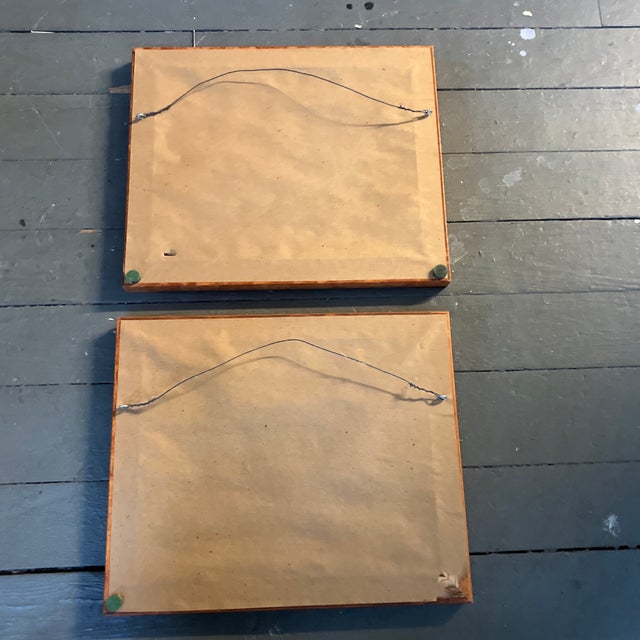 1980’s 2 Vintage Rooster & Hen Prints Finished Corner Maple Frames-a Pair For Sale - Image 4 of 4