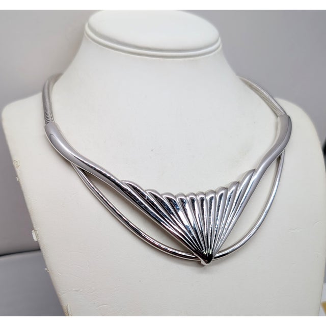 1980s Vintage 1980s Signed Monet Deco Style Rhodium Plated Collar Necklace For Sale - Image 5 of 9