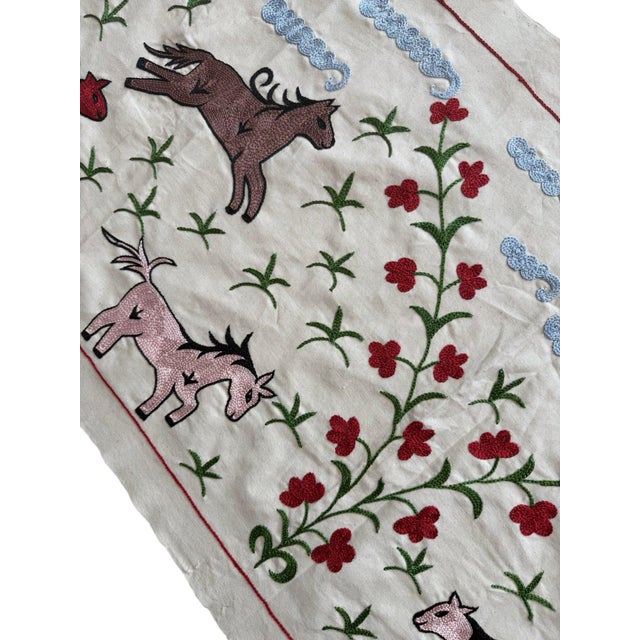 1960s Red Horse Suzani Wall Hanging, Floral Vine For Sale - Image 5 of 5