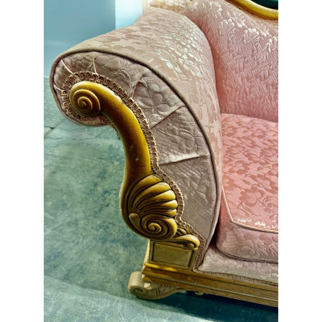 Wood Louis XV Pink Damask Sofa For Sale - Image 7 of 12