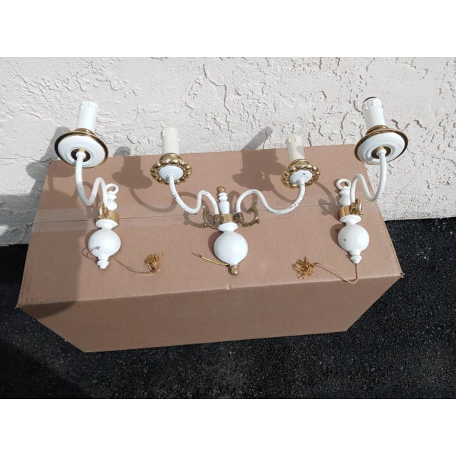1950s White Enamel and Brass Sconce Set - 3 Pieces For Sale - Image 4 of 8