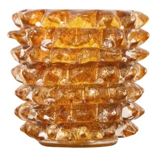 Italian Murano Glass Vase with Gold Leaf For Sale