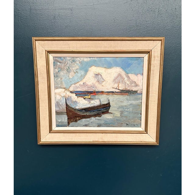 Knut Norman, Winter Harbor, 1960s, Oil Painting on Panel, Framed For Sale - Image 5 of 10
