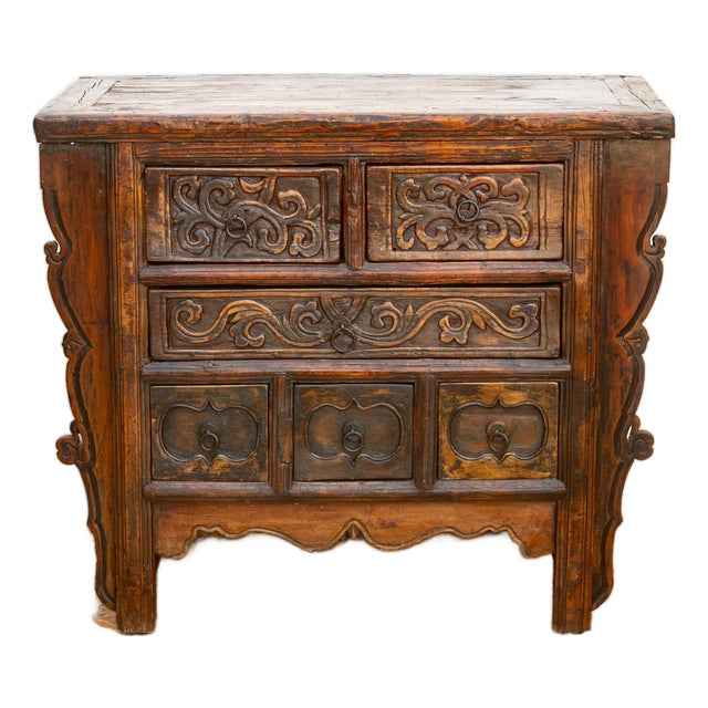 Antique Chinese Carved Six-Drawer Dresser For Sale