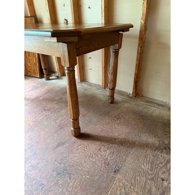 Vintage Solid Oak Wood Dining Table With Leaves For Sale - Image 9 of 13