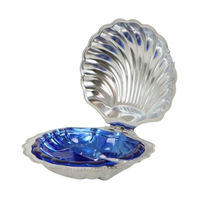 Vintage Blue Glass Queen Anne Scallop Shell Butter Dish, 1960s For Sale - Image 3 of 13