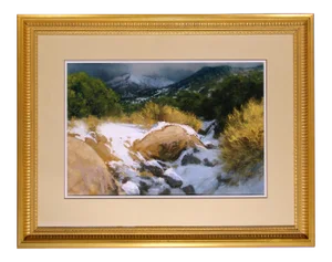 1991 "New Mexico Arroyo" Mountain Landscape Pastel Drawing by Lorenzo Chavez, Framed