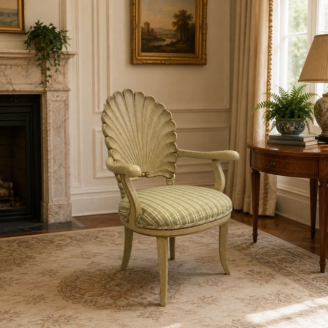 Vintage Italian Venetian Grotto Hollywood Regency Style Carved Shell Back Armchair For Sale - Image 14 of 14