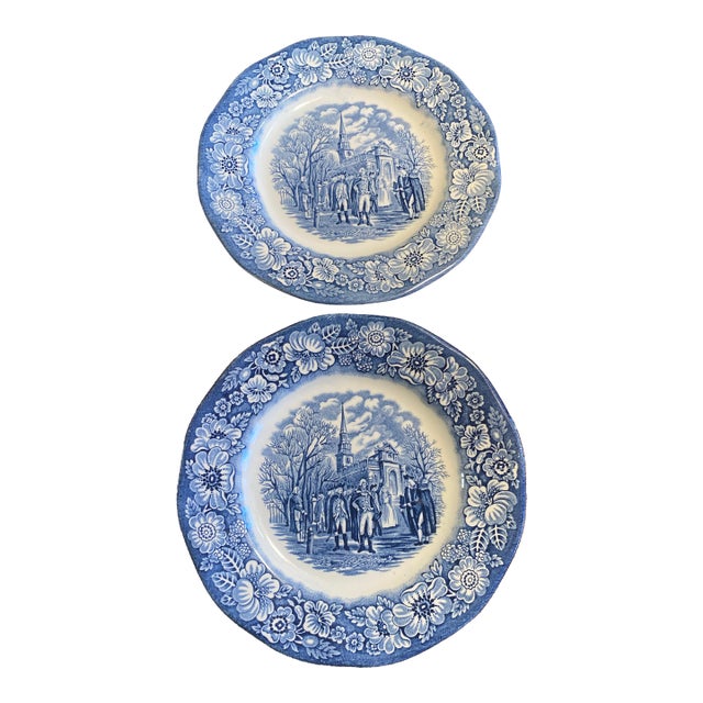 1980s Liberty Blue 7” Salad Plates Staffordshire - 2pc For Sale
