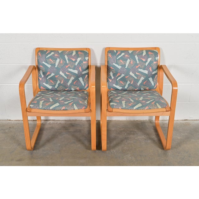 A gorgeous pair of Modern or Postmodern armchairs, club chairs, or lounge chairs In the style of Milo Baughman By Hank...