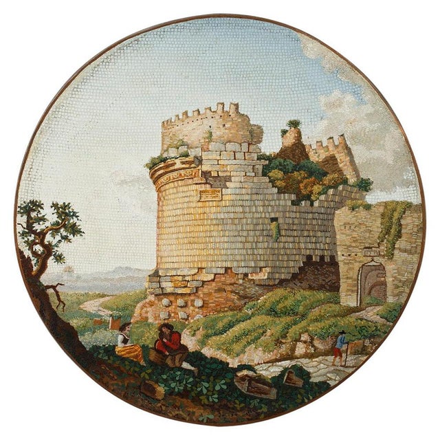 Round Micromosaic Depicting Mausoleum of Cecilia Metella on the Appian Way, Early 19th Century For Sale - Image 15 of 15