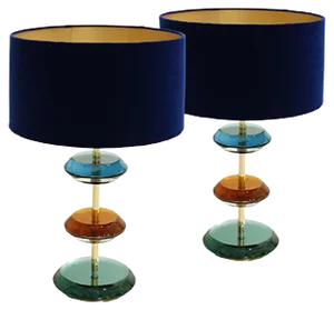 Mid-Century Italian Modern Style Murano Glass and Brass Table Lamps, Set of 2