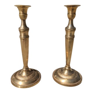 Vintage Large Brass Candlestick Holders- A Pair For Sale