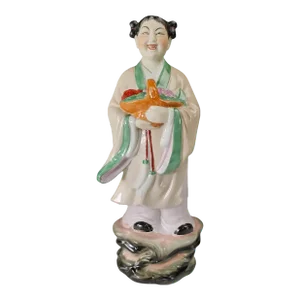 Chinese Laughing Lady Holding Basket Statue Figurine