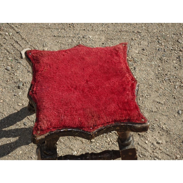 Black Vintage French Country Rustic Red Stool Footstool Bench Farmhouse Chic For Sale - Image 8 of 12
