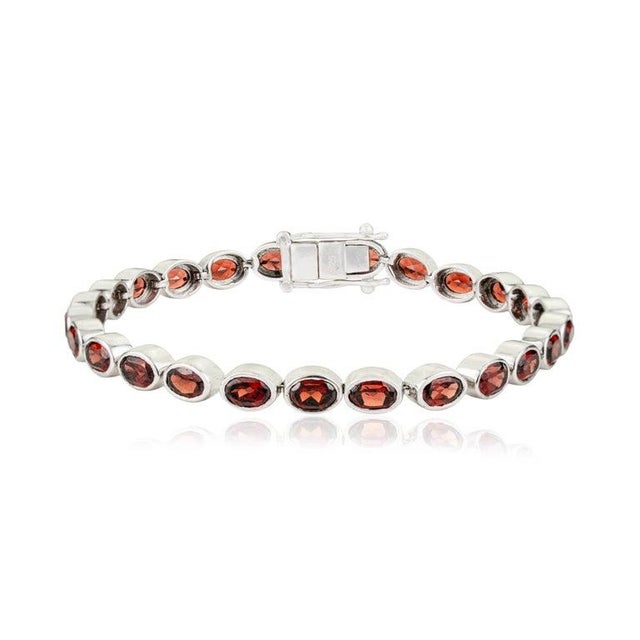 Not Yet Made - Made To Order Classic Red Garnet Bezel Set Bracelet in 925 Sterling Silver For Sale - Image 5 of 12