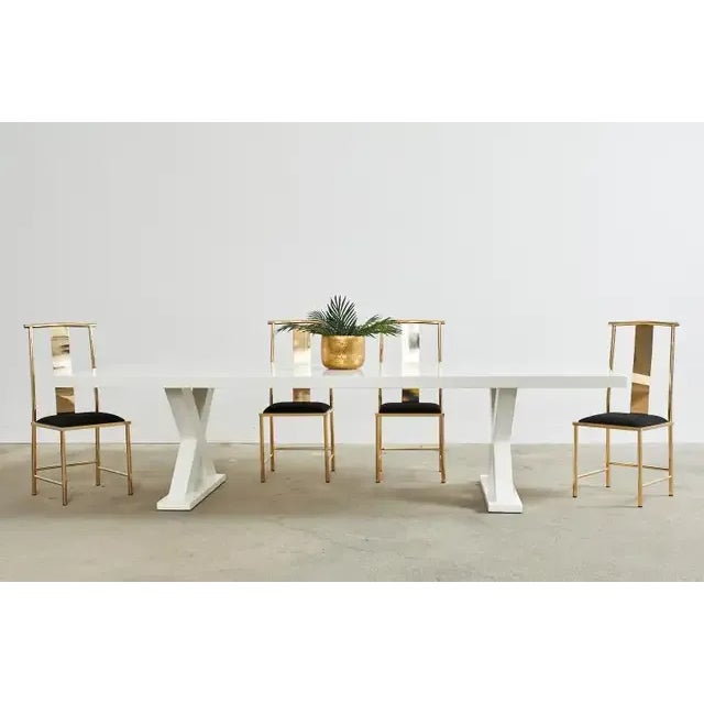 Brilliant Hollywood Regency set of six Chinese Ming style officials hat chairs. The chairs feature a modern redux crafted...