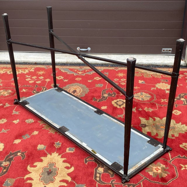 Contemporary Wrought Iron Tessellated Marble Top Console Table With X Stretcher For Sale - Image 10 of 13