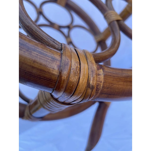 Mid-Century Modern Boho Chic Tiki Bar Seven Bottle Wine Rack, Wine Storage Wine Basket in Wicker & Bamboo For Sale - Image 3 of 8