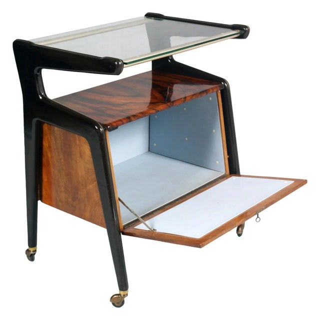 Mid-Century Modern Italian Walnut Dry Bar Cart by Cesare Lacca for Brugnoli Mobili Cantù, 1950s For Sale - Image 3 of 13