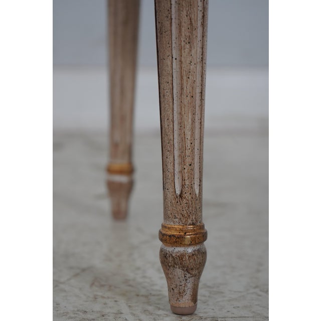 French Louis XVI Blue & Gold Damask Upholstered Stool For Sale In Philadelphia - Image 6 of 12