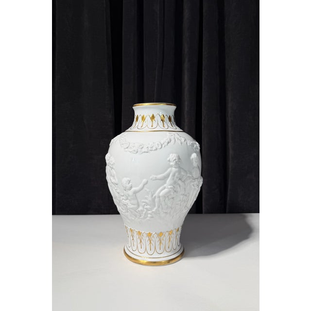 19th Century Capodimonte Glazed Ceramic Vase White glazed ceramic with gilt decoration | Signed to underside 9.5 in H x 14...