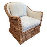 Late 20th Century Michael Taylor Style Wicker Rattan Armchair For Sale